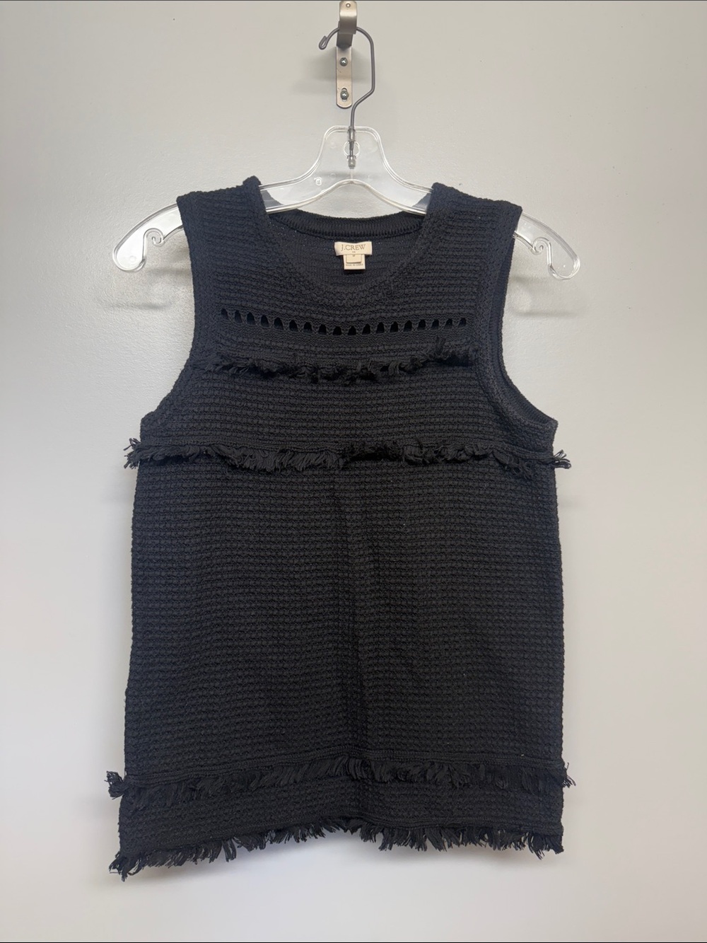 J. Crew Black Sleeveless Fringe Knit Tank
